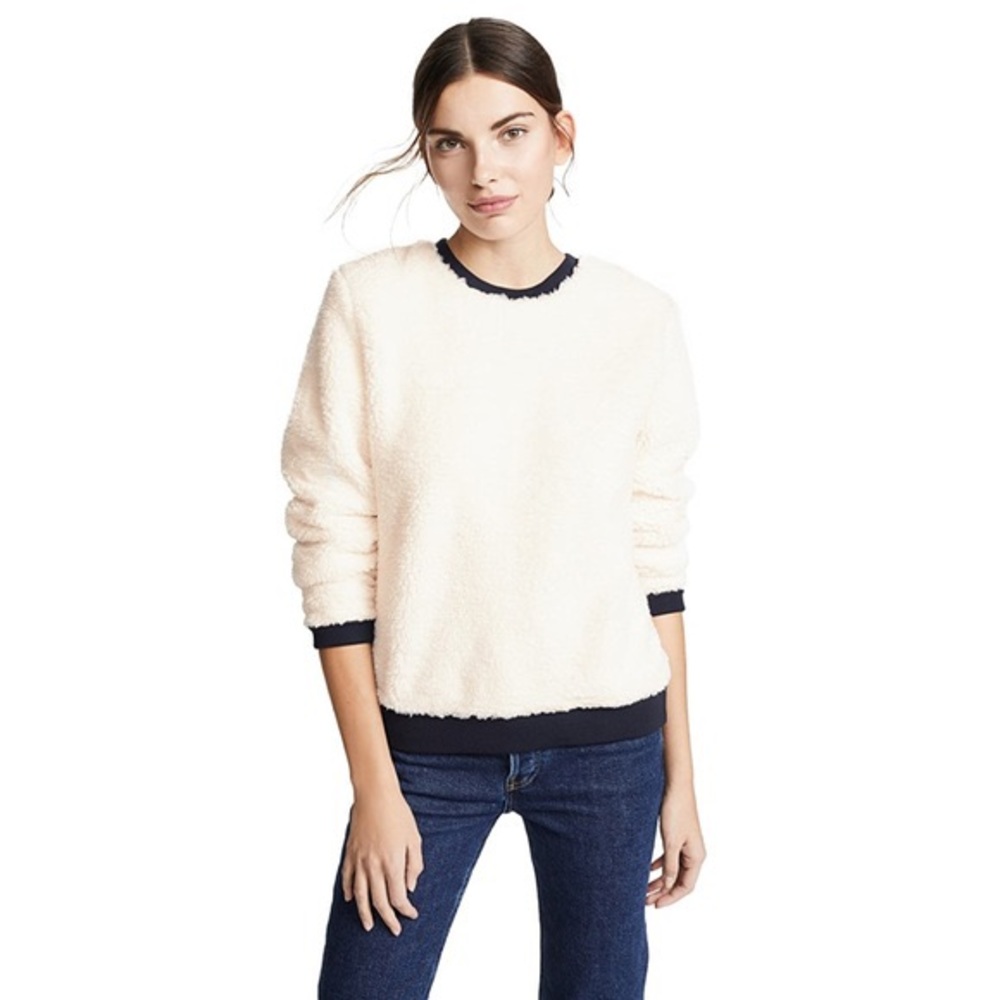 Tory Burch Sport Ivory Fleece Sherpa Crewneck Pullover